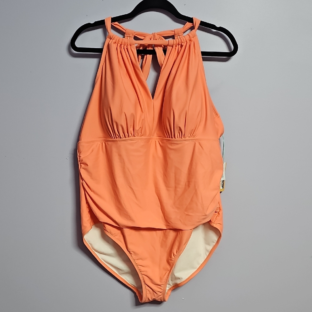 Kona Sol Orange One Piece Swimsuit with Halter Neck‎